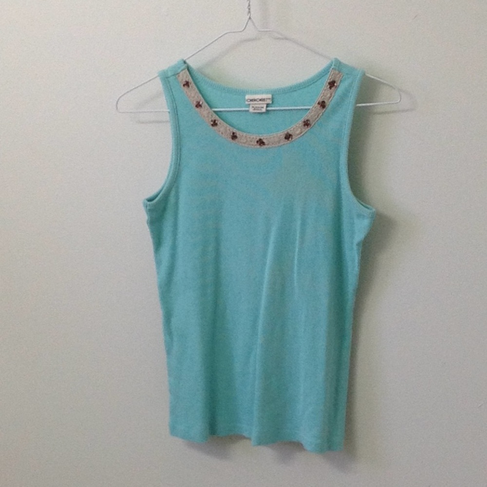 Turquoise/blue flower tank top